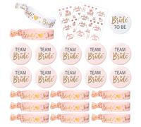 24 Piezas Team Bride Set Chapas Despedida de Soltera Accesorios Despedida Soltera Pulseras Despedida de Soltera Despedida de Soltera Accesorios Complementos Despedida de Soltera Tatuajes Dorados