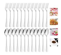 24 Piezas Tenedores y Cucharas 17cm, 12 Tenedores de Postre y 12 Tenedores de Acero Inoxidable, Cucharas de Café y Tenedores con Espejo Pulido, Aptos para Lavavajillas, para Casa, Fiesta, Cafetería