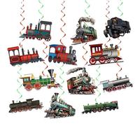 24 piezas tren colgante remolino tren espirales techo remolino decoraciones retro tren colgante decoraciones para tren cumpleaños decoraciones tren transporte fiesta suministros