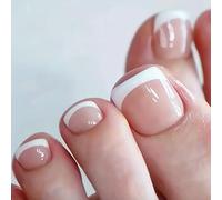 24 Piezas Uñas Falsas para Dedo Del Pie Cortas, Francesas Rosa Blanco Puntas Artificiales para Uñas de Pies, 12 Tamaños Uñas de Los Pies Postizas para Mujeres Niñas Salón y Uso Doméstico