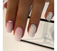 24 Piezas Uñas Postizas Almendra, Medianas Francesa Press on Nails Bailarina Acrílico Fake Nails con Diseños, Uñas Falsas Puntas de Uñas para Mujeres Niñas Salones de Uñas y DIY (Gradiente)