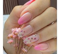 24 Piezas Uñas Postizas Bailarina Cortas Cuadradas Francesas Brillantes Artificiales Uñas Cobertura Total Uñas Falsas Acrílicas para Mujeres Niñas Decoración de Uñas en Salón Casa (Flores Gradient)