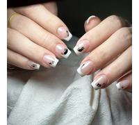 24 Piezas Uñas Postizas Cortas, Cuadradas Adhesivas Uñas Press on Nails, Cobertura Completa Uñas Falsas Artificiales con Pegamento Gelatina para Mujer y Niñas (Gatito de dibujos Animados)
