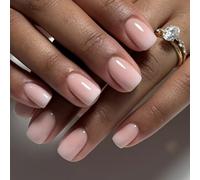 24 Piezas Uñas Postizas Cortas, Francesas Nude Blanco Degradado Uñas Falsas Artificiales, 12 Tamaños Press on Nails Naturales de Cobertura Completa Acrílicas Adhesivas Uñas para Mujeres y Niñas