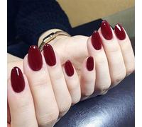 24 Piezas Uñas Postizas Cortas, Uñas Press On Nails Reutilizables Cobertura Completa, Francés Uñas Acrílicas Artificiales, Sets de Manicura para Mujer y Niñas (Rojo vino)
