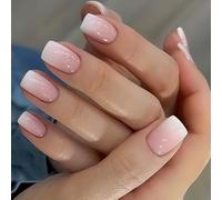 24 Piezas Uñas Postizas Cortas, Uñas Press On Nails Reutilizables Cobertura Completa, Francés Uñas Acrílicas Artificiales, Sets de Manicura para Mujer y Niñas (Natural)