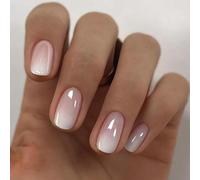 24 Piezas Uñas Postizas Cortas, Uñas Press On Nails Reutilizables Cobertura Completa, Francés Uñas Acrílicas Artificiales, Sets de Manicura para Mujer y Niñas (Clásico)