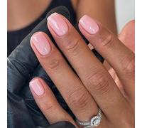 24 Piezas Uñas Postizas Cuadradas Cortas, Brillantes Puro Color Acrílicas Cubierta Completa Uñas Falsas, 12 Tamaños Natural Franceses Press on Nails para Mujeres Niñas (Rosa Romántico)