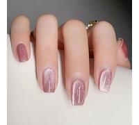 24 Piezas Uñas Postizas Francesas, 12 Tamaños Cortas Cuadradas Adhesivas Uñas Ojo de Gato Press on Nails, Rosa Brillantes Unas Falsas Naturales de Cobertura Completa para Mujeres Niñas