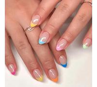 24 Piezas Uñas Postizas Francesas Almendra, Macarons de Colores Uñas Falsas Acrilicas de Cobertura Completa, Bailarina Press on Nails, Naturales Reutilizables Uñas Artificiales para Mujeres y Niñas