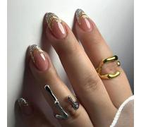24 Piezas Uñas Postizas Francesas Almendra, Rosa Brillante Uñas Falsas Acrilicas de Cobertura Completa, Bailarina Press on Nails, Naturales Reutilizables Uñas Artificiales para Mujeres y Niñas