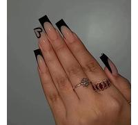 24 Piezas Uñas Postizas Largas Ataud, Francesa Press on Nails Bailarina Acrílico Fake Nails con Diseños, Brillantes Uñas Falsas Puntas de Uñas para Mujeres Niñas Salones de Uñas y DIY