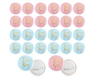 24 Pins Decoración Revelación de Género, Chapas Para Revelar El Sexo Del Bebé, Chapas para revelar el sexo Distintivos, Bienvenida Baby Shower(Azul y Rosa)