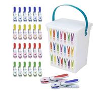 24 pinzas de tacto suave, cubo de plástico blanco con asa. También se puede utilizar para almacenamiento de energía de jabón, tabletas de lavavajillas, almacenamiento de residuos de alimentos o muchas
