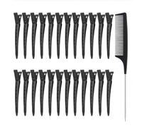 24 Pinzas Pico Pato Negras + Cepillo Paddle Púas Metal | 24 pinzas pico de pato negras + cepillo paddle con púas metálicas. Ideales para seccionar, fijar rizos y cortar. Salón y hoga