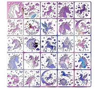 24 Plantillas de Unicornio para Pintar, Plantillas de Plástico Reutilizables Caladas de Cuento de Hadas para Manualidades DIY, Decoración Hogareña y Fiestas, Adecuadas para Muebles, Madera, Lienzo