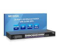 24 Port 2.5G ➕ 2 Port 10G SFP+ Ethernet Switch, NICGIGA 26 Port 2.5Gb Network Switch Unmanaged, Plug & Play, Desktop or 19-Inch Rack Mount, Fanless Metal Design.