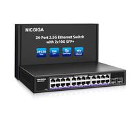 24 Port 2.5Gb + 2 Port 10Gb SFP+ Ethernet Switch, NICGIGA 26 Port 2.5G Network Switch Unmanaged, Plug & Play, Desktop or 19-Inch Rack Mount, Fanless Metal Design.