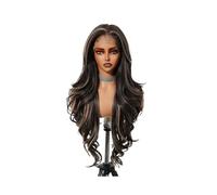 24 pulgadas de pelo largo en capas 13x4 pelucas frontales de encaje para mujeres Cosplay diario Body Wave peluca sintética agrega volumen al cabello (resaltado rubio marrón oscuro)