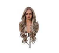 24 pulgadas de pelo largo en capas 13x4 pelucas frontales de encaje para mujeres Cosplay diario Body Wave peluca sintética agrega volumen al cabello (resaltado rubio marrón)