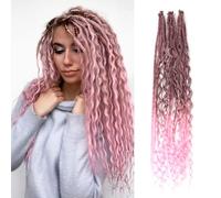24 Pulgadas Elástico Dread Ponytail Boho Extensiones De Rastas Sintéticas Hippie Rastas De Un Solo Extremo 0,6 Cm De Ancho Crochet Cabello Largo Y Rizado For Mujeres(T1B/Pink)