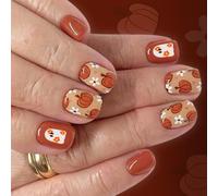 24 puntas de Halloween Press On Tips Sparkling French Floral Pumpkin Essence Short Square Puntas artificiales para fiesta manicura francesa prensa en uñas