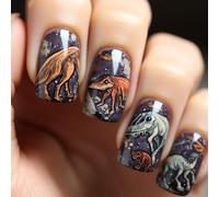 24 puntas de uñas de dinosaurio brillantes únicas para prensar, manicura falsa para celebraciones elegantes del Día de la Independencia al aire libre