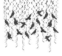 24 remolinos colgantes de cuervo, decoración de techo de cuervo negro, decoraciones de fiesta de cuervo para fiestas de cumpleaños de cuervo, decoraciones de fiesta de Halloween