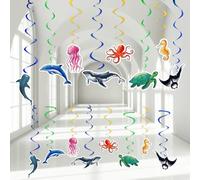 24 remolinos colgantes para fiestas oceánicas, decoraciones de fiesta temática del océano, serpentinas de techo de animales marinos, decoración para niños, verano, bajo el mar, baby shower,