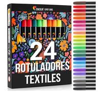 24 Rotulador Textil Permanente - Rotuladores para Tela No Tóxica y Indeleble, Rotulador Permanente con Punta Fina - Perfecto para Camisetas, Bolsas, Tote Bag y Otros Tejidos - Para Niños y Adultos