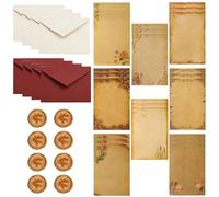 24 Set de Papelería Vintage con Sobres, 24 Hojas Papel Kraft A5 y 4 Rojas 4 Blancas Sobres con 8 Sellos de Cera Dorados, para Boda Cumpleaños Fiesta