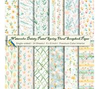 24 Sheets of Watercolor Dainty Pastel Spring Floral Scrapbook Paper: Colorful Floral Decorative Sheets for DIY Crafts, Journaling, Albums, ... Interior, Single-sided, 12 Designs, 8 x 8"