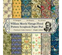 24 Sheets William Morris Vintage Floral Pattern Scrapbook Paper Pad: Single-sided, Colorful Decorative Sheets for DIY Crafts, Journaling, Albums, Invitations: Premium Color Interior, 12 Designs, 8X8"