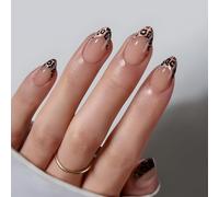 24 Stk Press on Nails, Uñas Postizas de Almendra Cortas con Estampado de Leopardo, Uñas Acrílicas para Pegar para Mujeres, Chicas para Fiestas, Uso Diario, Citas (Brillantina)