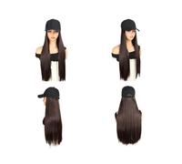 24" Synthetic Hair Extension Attached Baseball Cap Long Straight Wig Black Hat Hairpiece Wig for Women Wiglets(Dark brown)