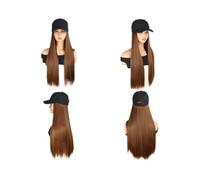 24" Synthetic Hair Extension Attached Baseball Cap Long Straight Wig Black Hat Hairpiece Wig for Women Wiglets(Light Brown)