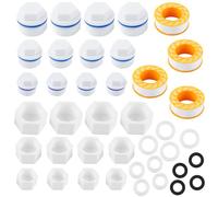 24 tapones ciegos para tubería de agua, 1 1/2 3/4 pulgadas con 4 tapones de rosca hexagonales de plástico para grifos, tuberías de agua, válvulas de lavadora