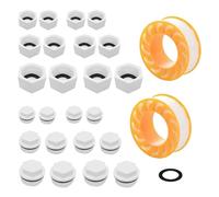 24 tapones ciegos para tubería de agua, tapones ciegos de 1/2 3/4 1 pulgadas con arandela y 2 rollos de cinta para juntas de plástico, rosca interior, rosca exterior para lavadora, lavavajillas y agua