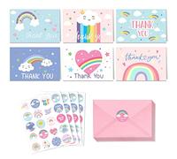 24 tarjetas de agradecimiento de arco iris con sobres y pegatinas para decoraciones de fiesta arco iris, tarjetas de agradecimiento para niñas, niños, baby shower, unicornio, suministros de fiesta de