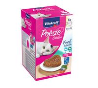 Vitakraft Poésie Délice, Selección de carne y pescado, comida húmeda para gatos, en gelatina, con pechuga de pavo, con salmón, sin azúcar añadido ni cereales (1 paquete de 6x 85g)