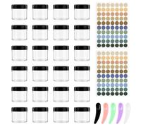 24 tarros de crema vacíos para rellenar, tarros de crema para ungüentos, minirecipientes, transparentes, 20 ml, con 5 cucharas de crema facial, 2 hojas de pegatinas redondas, para loción, crema facial