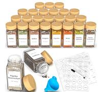24 tarros de especias de vidrio con tapas de bambú, tarros de vidrio de 4 onzas con etiquetas minimalistas de especias de granja, embudo plegable, botellas de almacenamiento de condimentos para (36)