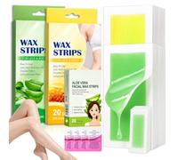 24 tiras de cera fría, Bandas de Cera Fría Depilatoria, depilación con aloe vera y cera abejas, Depilación Suave, Depilatoria para cara, brazos, axilas, piernas, zona del bikini,Azul