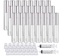 24 tubos transparentes con punta de pincel para brillo de labios y 2 jeringas de plástico, tubos rellenables para maquillaje (10 ml, tapa plateada)