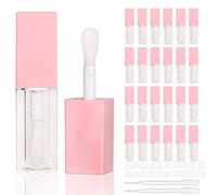 24 tubos vacíos cuadrados de brillo de labios rosa de 5 ml al por mayor con recipientes de brillo de labios de varita grande