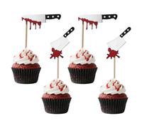 24 Uds Adornos para Cupcakes de Halloween, Purpurina Horror Cuchillo de Sangre Palillos Cupcakes Aterrador Decoraciones Cumpleaños para Fiestas Temáticas