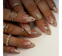 24 Uds Brillante Prensa De Almendras Francesas En Uñas Con Star Moon Sun Diseños Uñas Arte Acrílico Varilla En Uñas Para Mujer