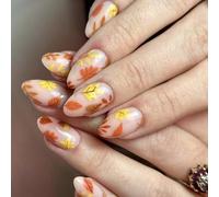 24 Uds De diseños de Hojas de arce para Halloween, en las uñas, regalo de Acción de Gracias, almendra falsa para un otoño festivo Artificial