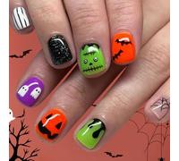 24 Uds. De Telaraña Halloween Con Patrón Murciélago Puntas Cuadradas Artificiales Uñas Que No Necesitan Herramientas Uñas Brillantes Para Fiesta