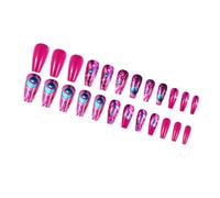 24 Uds De uñas cuadradas largas a presión para mujer, diseños de plumas de color intenso, cubiertas completas, ataúd falso Artificial falso